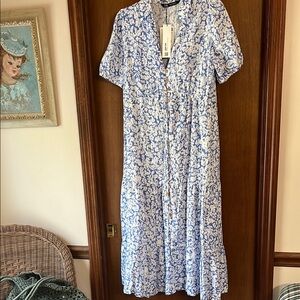 Zara Blue and White Midi Dress medium